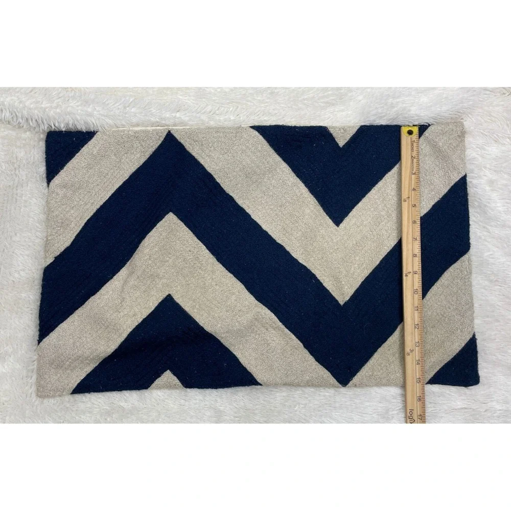 Pottery Barn Pillow Cover Chevron Blue & Beige 100% Cotton Rectangle Lumbar Sham